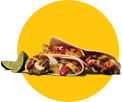 Sizzling fajitas in tortillas